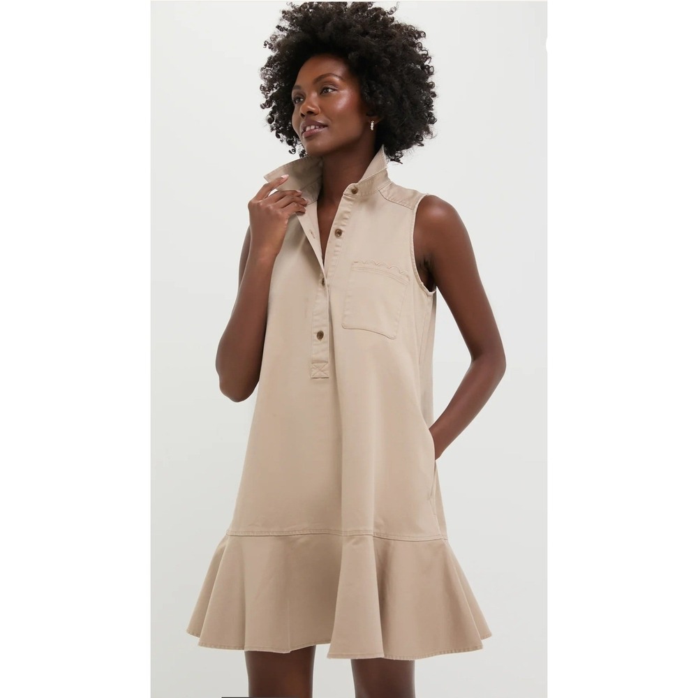 Women's Tuckernuck NWT Medium Callahan Khaki Sleeveless Flounce Hem Mini Dress